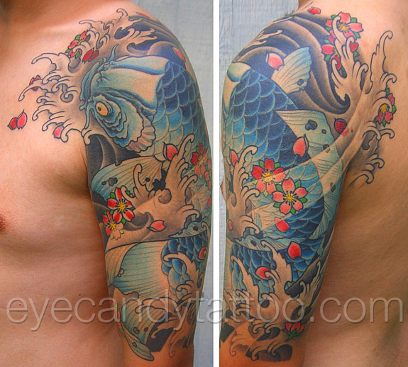 FrankyY  Tattooist on Instagram cherry Blossom koi fish     Done at newtattoostudio          Circle tattoos Tattoos Thigh  tattoos women