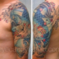 Blue Koi fish cherry blossom sleeve tattoo,new orleans tattoo, randy muller, eyecandy, icandytattoo, i candy, eye candy,
