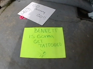 This is an excellent example of an amazing sign. A butt, with a JMFJ tattoo on it. The rules of the sign contest are.. there are no rules. Have fun with it. Can't wait to see what y'all come up with !